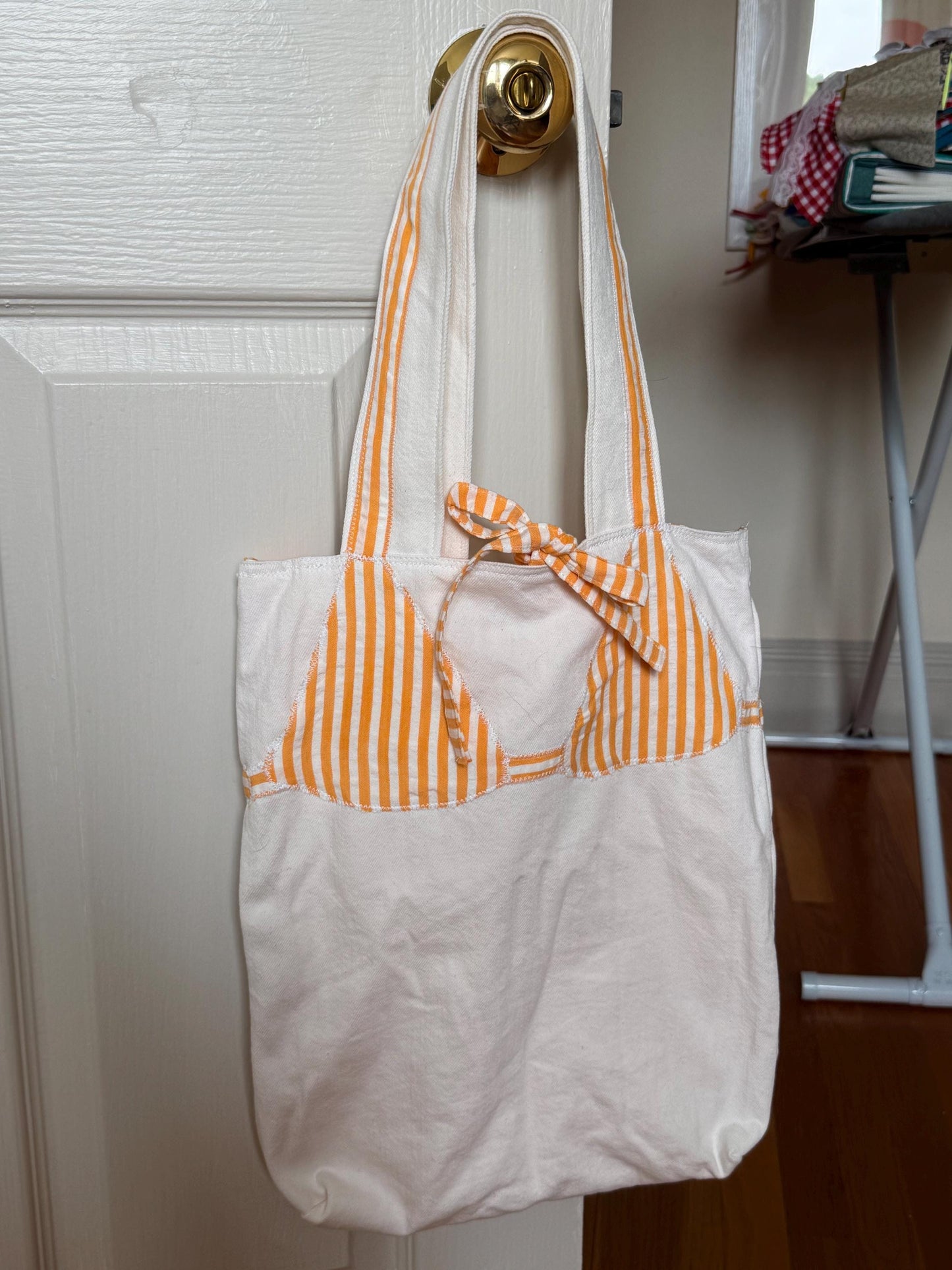 Upcycled Denim Tote Bag with Bikini Appliqué