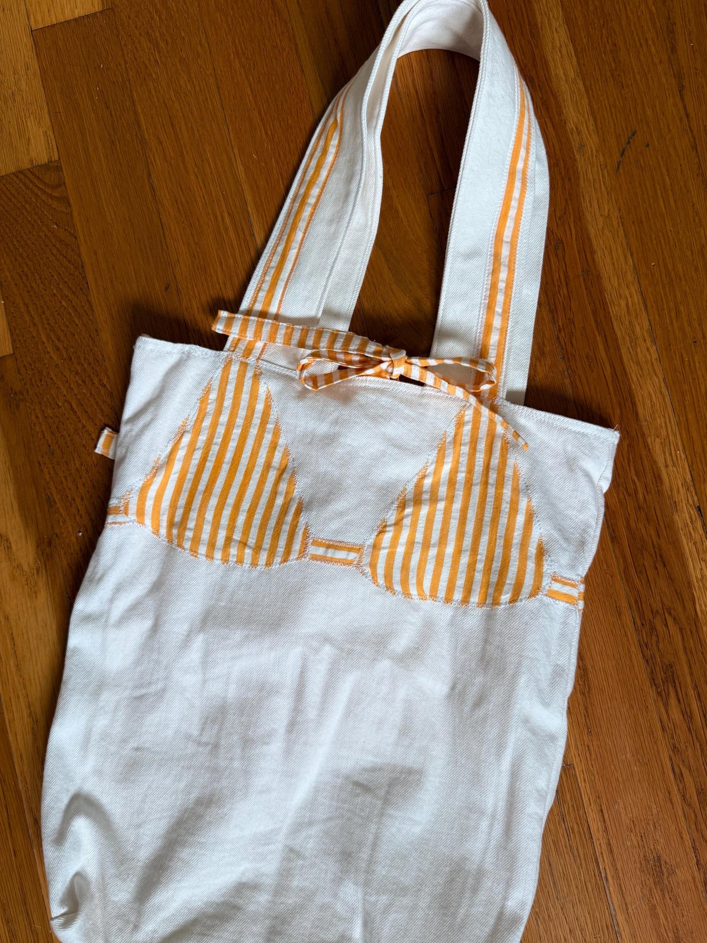 Upcycled Denim Tote Bag with Bikini Appliqué